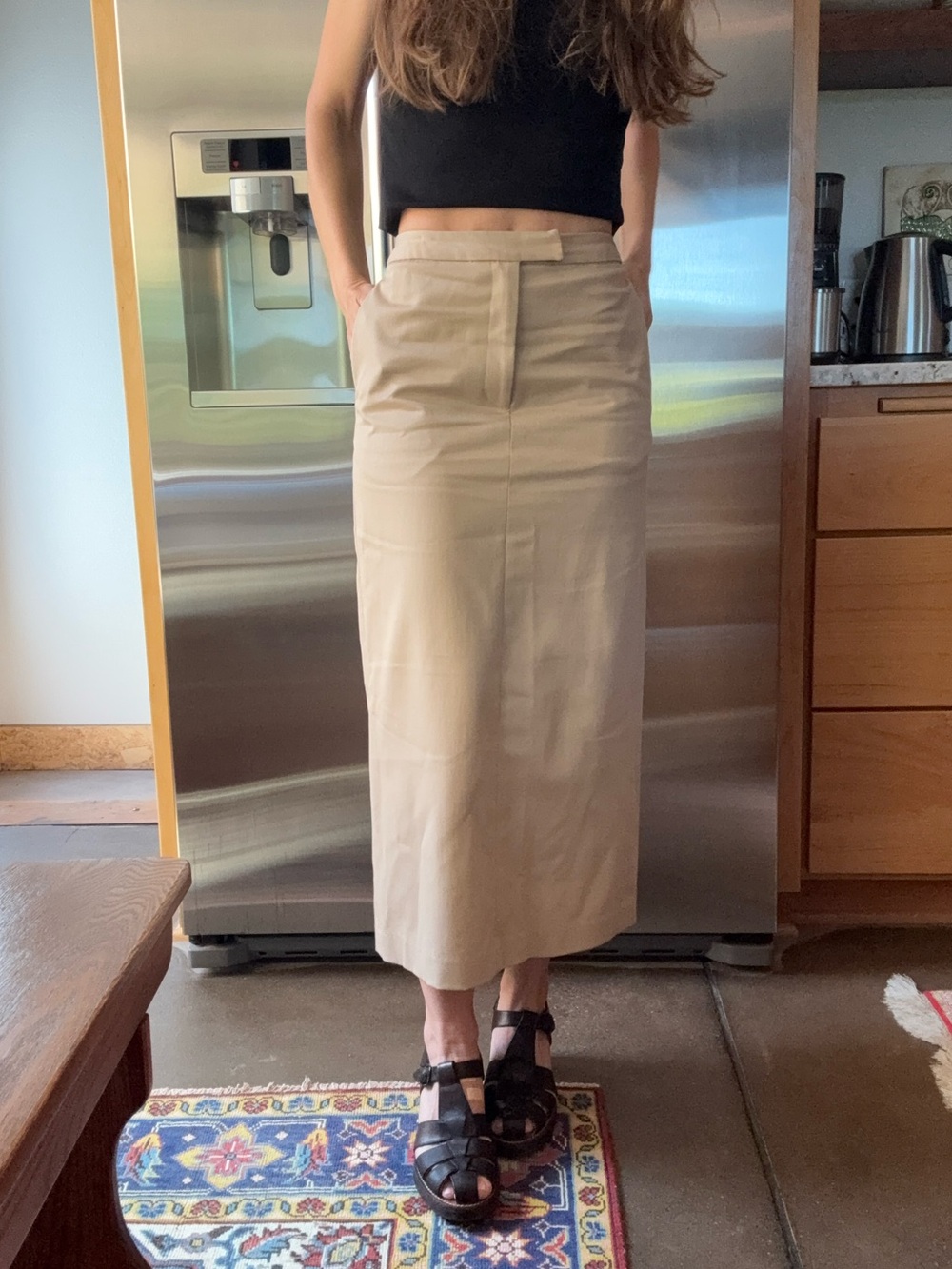 vintage khaki midi pencil skirt XS